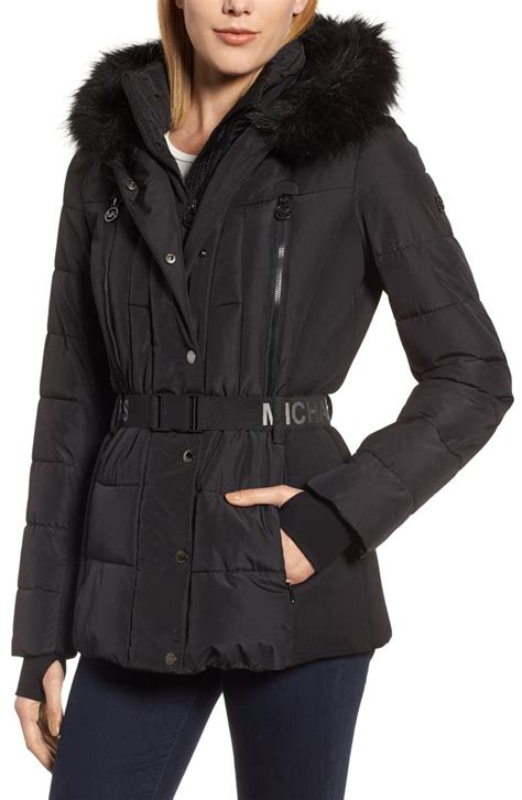 michael kors faux fur trim layered puffer coat|Michael Kors puffer coat ladies.